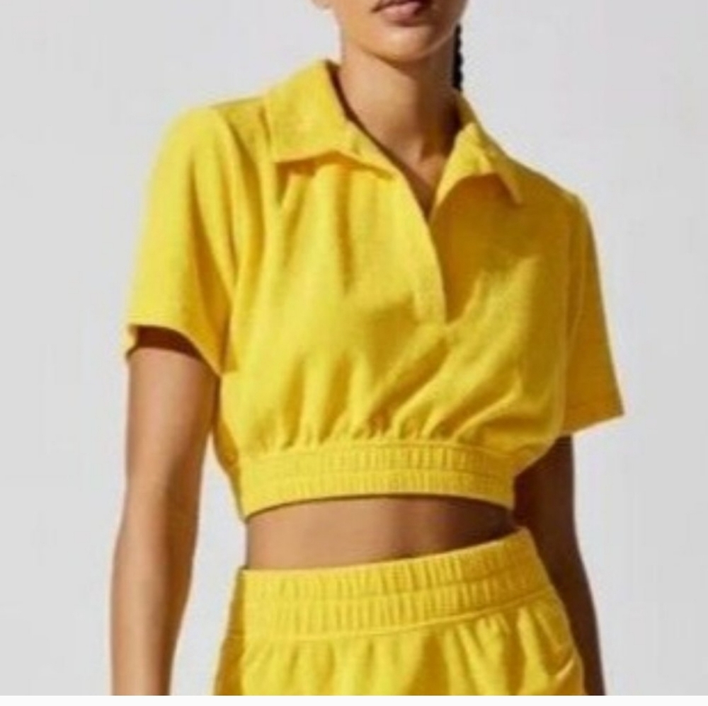 Carbon38 Micro Terry Cropped Top Yellow Size Small Short Sleeve NWT